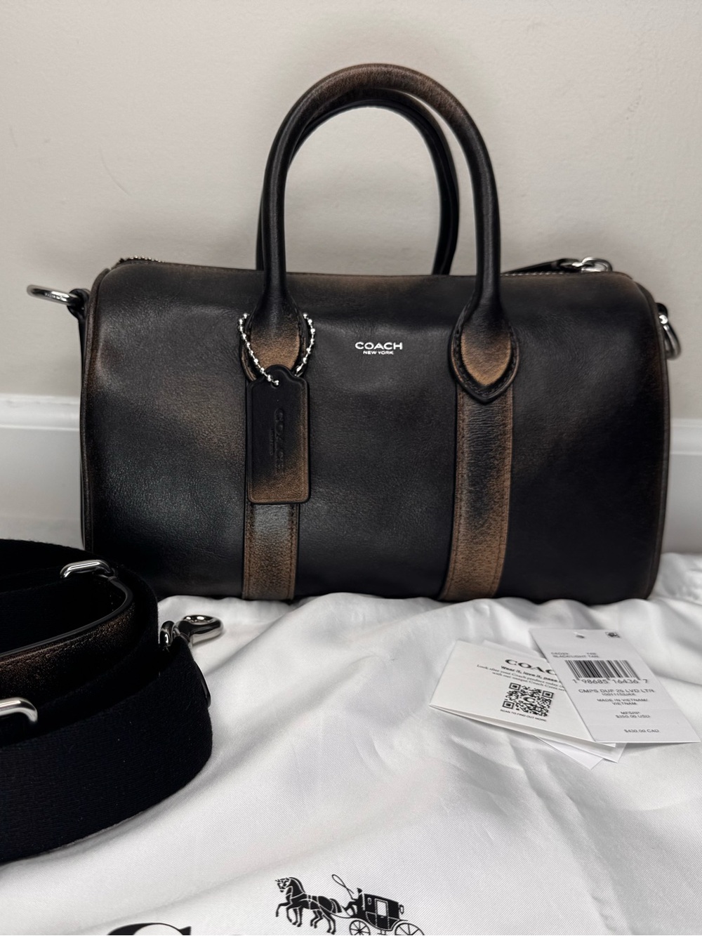 NWT Coach Compass 25 Loved Leather Brown/Black Satchel Crossbody Bag CEO29